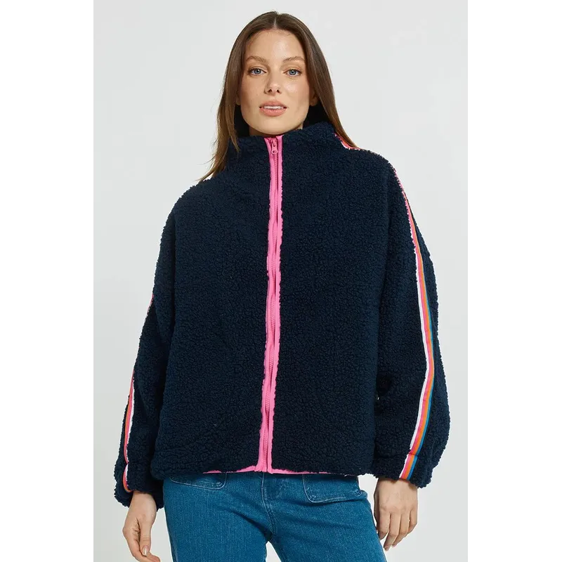 Aubrey Fleece Jacket / Navy+Rainbow-Betty Basics-Shop At The Hive Ashburton-Lifestyle Store & Online Gifts