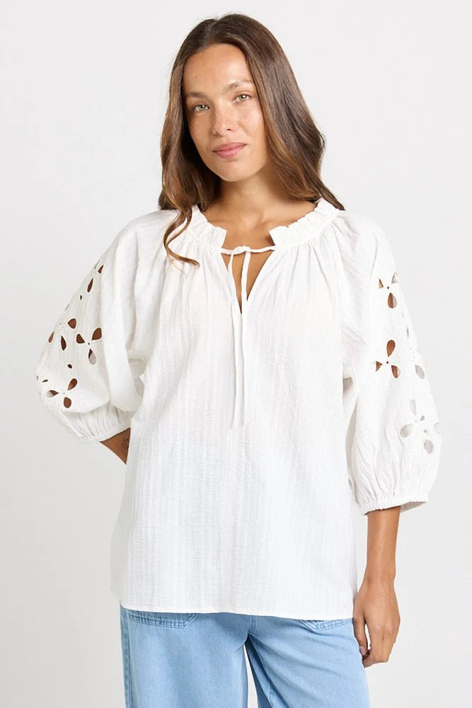 White Daisy Broderie Blouse-Betty Basics-Shop At The Hive Ashburton-Lifestyle Store & Online Gifts