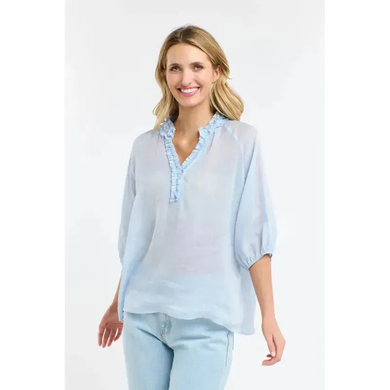 Cha Cha Frill Shirt / Powder Blue-365 Days Clothing-Shop At The Hive Ashburton-Lifestyle Store & Online Gifts