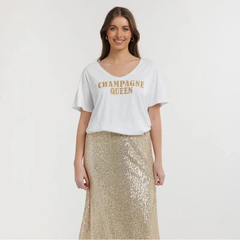Champagne Queen Tee / Gold-Urban Luxury-Shop At The Hive Ashburton-Lifestyle Store & Online Gifts