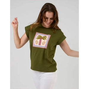 Cuff Tee / Khaki Palm-Stella + Gemma-Shop At The Hive Ashburton-Lifestyle Store & Online Gifts