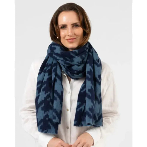 Deep Blue Houndstooth Scarf-Stella + Gemma-Shop At The Hive Ashburton-Lifestyle Store & Online Gifts