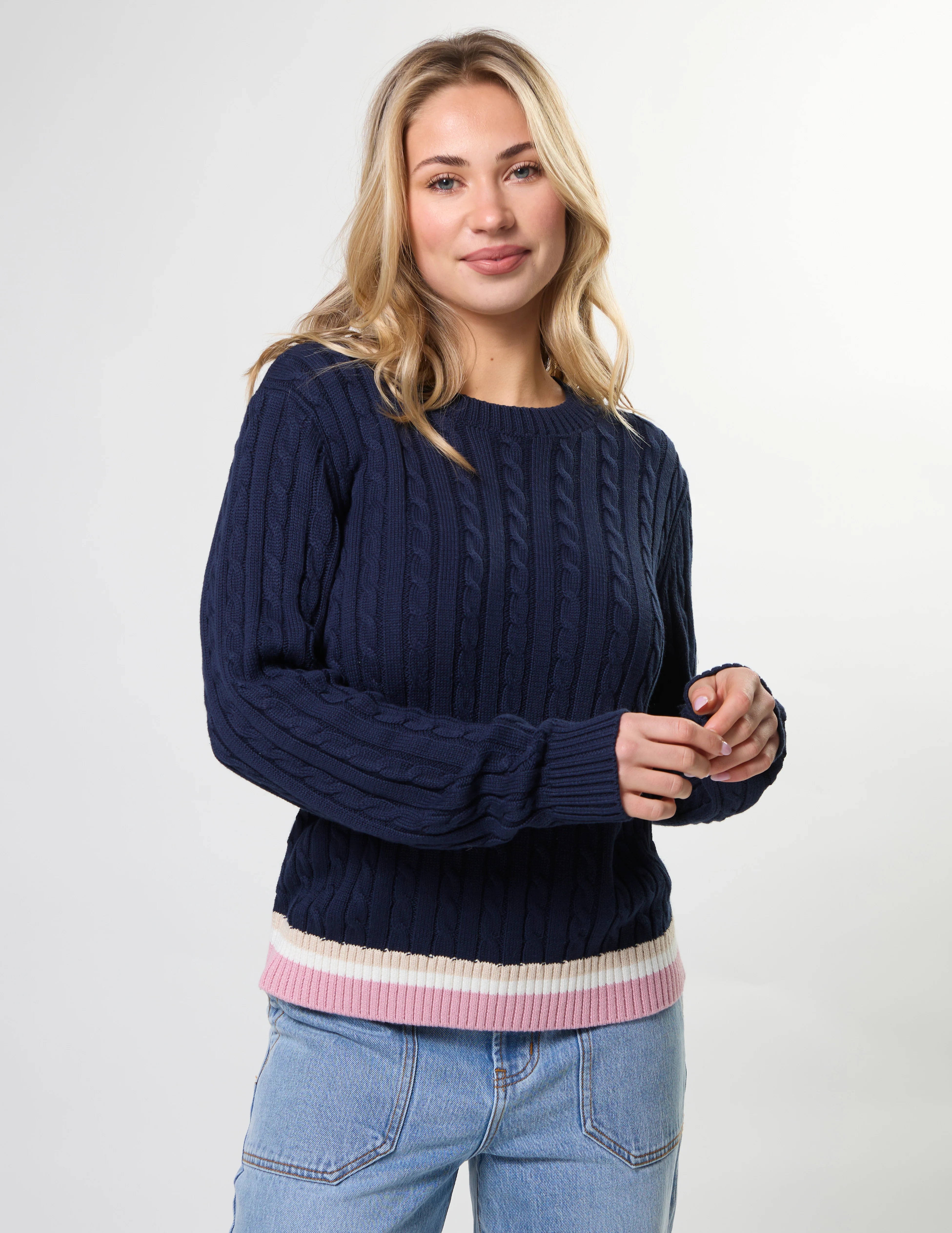 Cable Crew Knit / Navy-Stella + Gemma-Shop At The Hive Ashburton-Lifestyle Store & Online Gifts