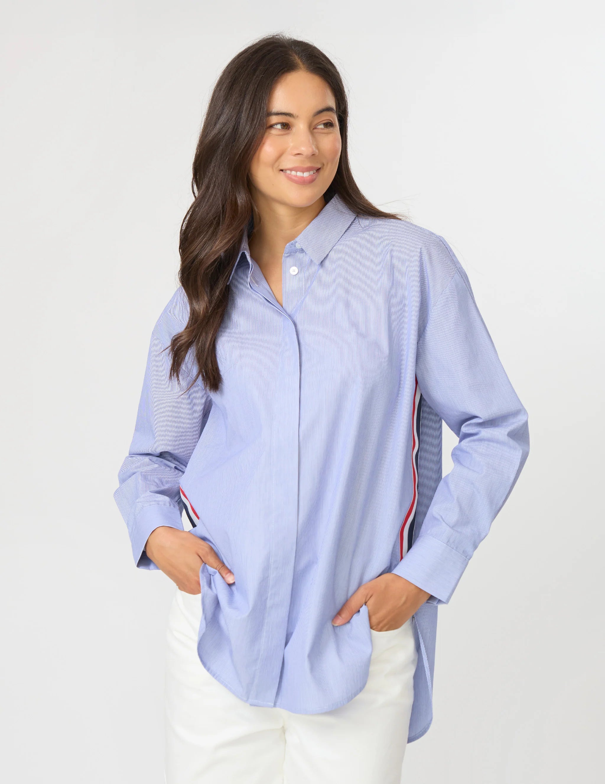 Casino Shirt / Blue+White Mini Stripe-Stella + Gemma-Shop At The Hive Ashburton-Lifestyle Store & Online Gifts