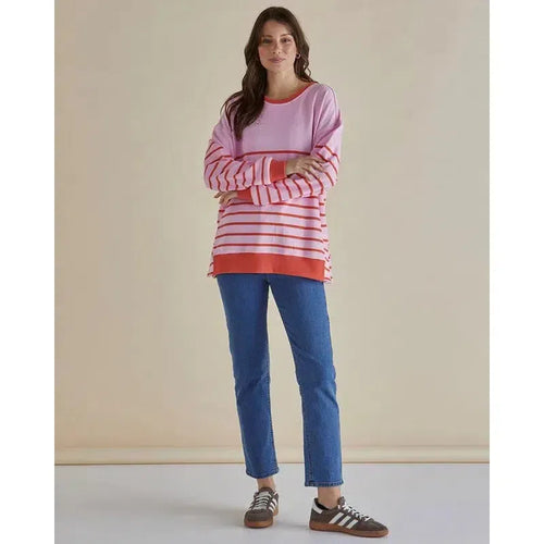 Easy Crew Sweat Pink+Orange Stripe-Betty Basics-Shop At The Hive Ashburton-Lifestyle Store & Online Gifts