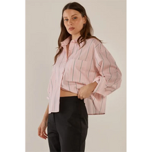 Erin Crop Shirt / Pink+Chocolate Stripe-Betty Basics-Shop At The Hive Ashburton-Lifestyle Store & Online Gifts