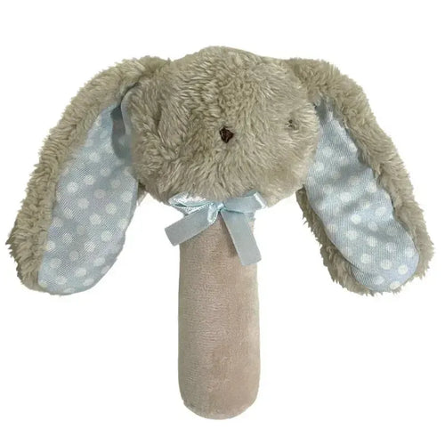 Fluffy Bunny Stick Rattle / Beige+Blue-ES Kids-Shop At The Hive Ashburton-Lifestyle Store & Online Gifts