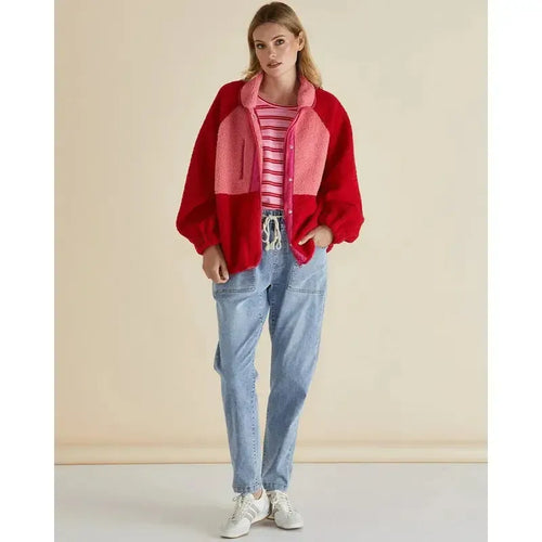 Franklin Fleecy Jacket / Pink+Red-Betty Basics-Shop At The Hive Ashburton-Lifestyle Store & Online Gifts