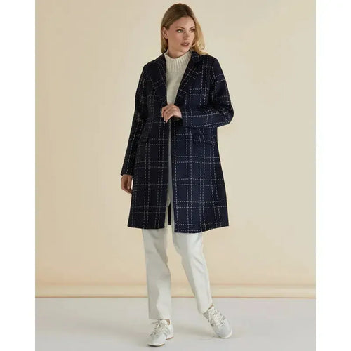 Genevieve Coat / Gold+Navy Check-Betty Basics-Shop At The Hive Ashburton-Lifestyle Store & Online Gifts