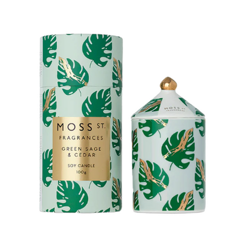 Green Sage & Cedar Ceramic Candle 100g-Moss St. Fragrances-Shop At The Hive Ashburton-Lifestyle Store & Online Gifts