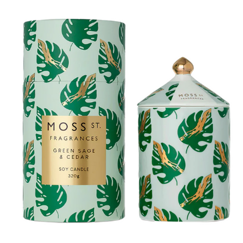 Green Sage & Cedar Ceramic Candle 320g-Moss St. Fragrances-Shop At The Hive Ashburton-Lifestyle Store & Online Gifts