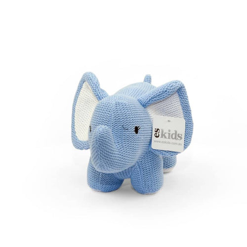 Knitted Elephant Rattle / Blue 22cm-ES Kids-Shop At The Hive Ashburton-Lifestyle Store & Online Gifts