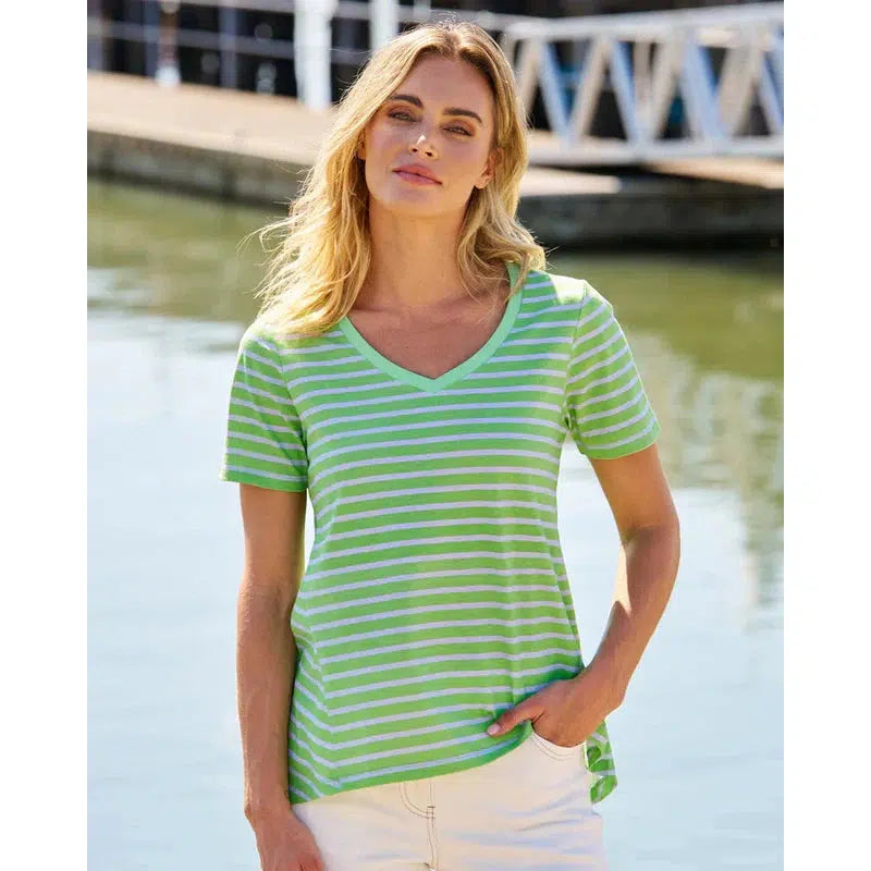 Luella Tee / Green Tea+Cornflower Stripe-Betty Basics-Shop At The Hive Ashburton-Lifestyle Store & Online Gifts