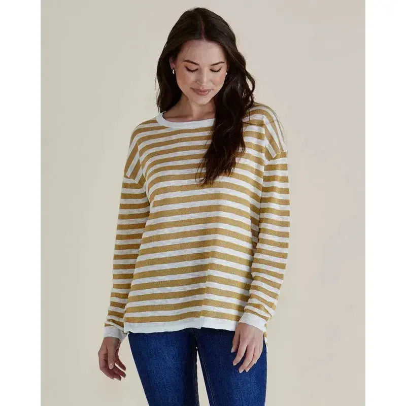 Natasha Knit Top / Gold Lurex Stripe-Betty Basics-Shop At The Hive Ashburton-Lifestyle Store & Online Gifts