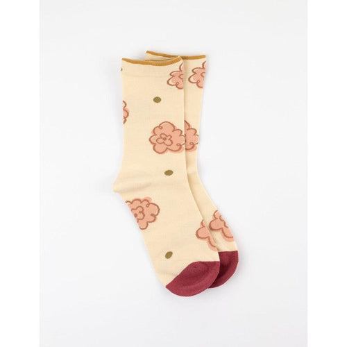 Socks / Cream With Pink Bloom Flowers-Stella + Gemma-Shop At The Hive Ashburton-Lifestyle Store & Online Gifts