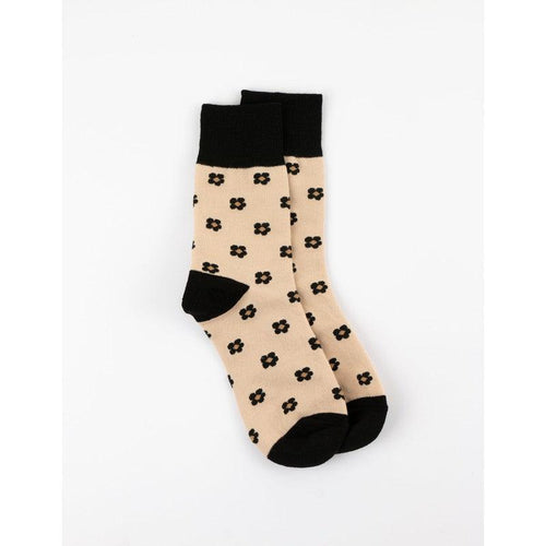 Socks / Taupe With Black Flowers-Stella + Gemma-Shop At The Hive Ashburton-Lifestyle Store & Online Gifts