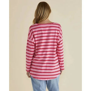 Taylor Tee / Pink+Red Stripe-Betty Basics-Shop At The Hive Ashburton-Lifestyle Store & Online Gifts
