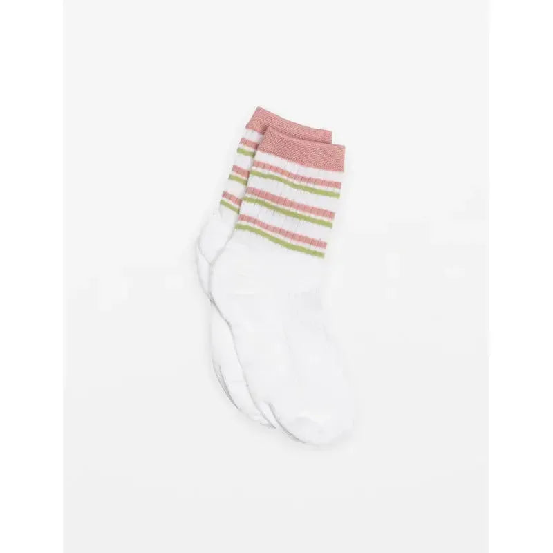 White Socks With Pink & Green Stripe-Stella + Gemma-Shop At The Hive Ashburton-Lifestyle Store & Online Gifts