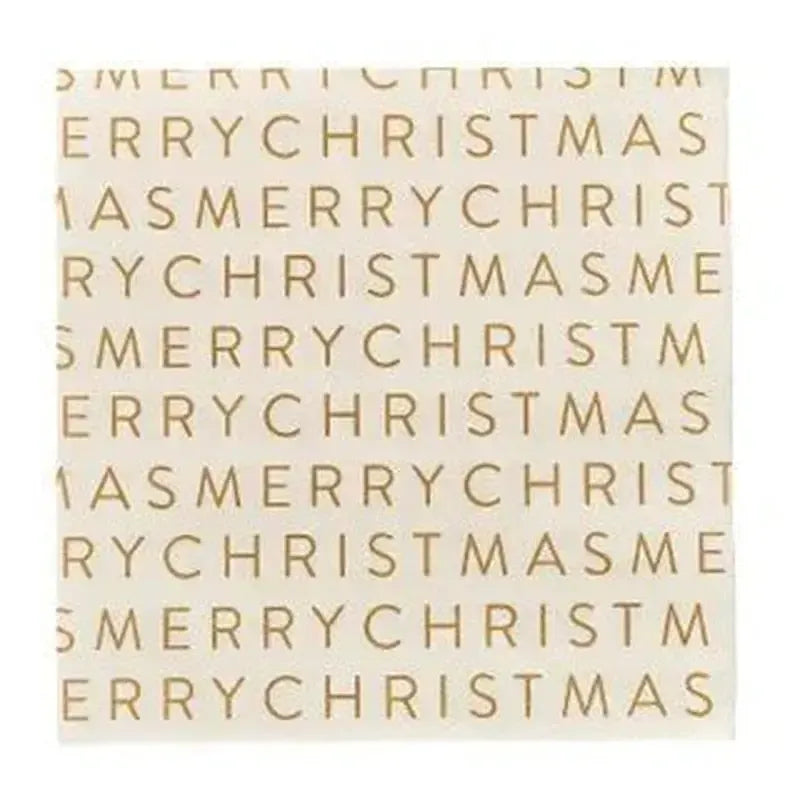 Merry Christmas Napkin / White+Gold-Coast to Coast-Shop At The Hive Ashburton-Lifestyle Store & Online Gifts