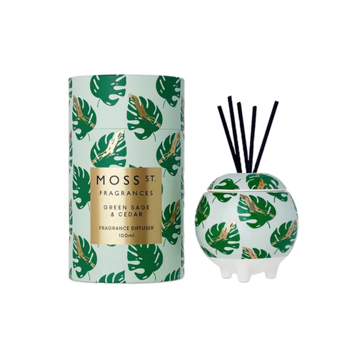 Green Sage & Cedar Ceramic Diffuser 100ml-Moss St. Fragrances-Shop At The Hive Ashburton-Lifestyle Store & Online Gifts