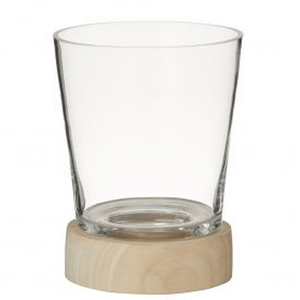 Skylar Glass Vase w/Wood Base 15x19cm-Albi-The Hive Ashburton
